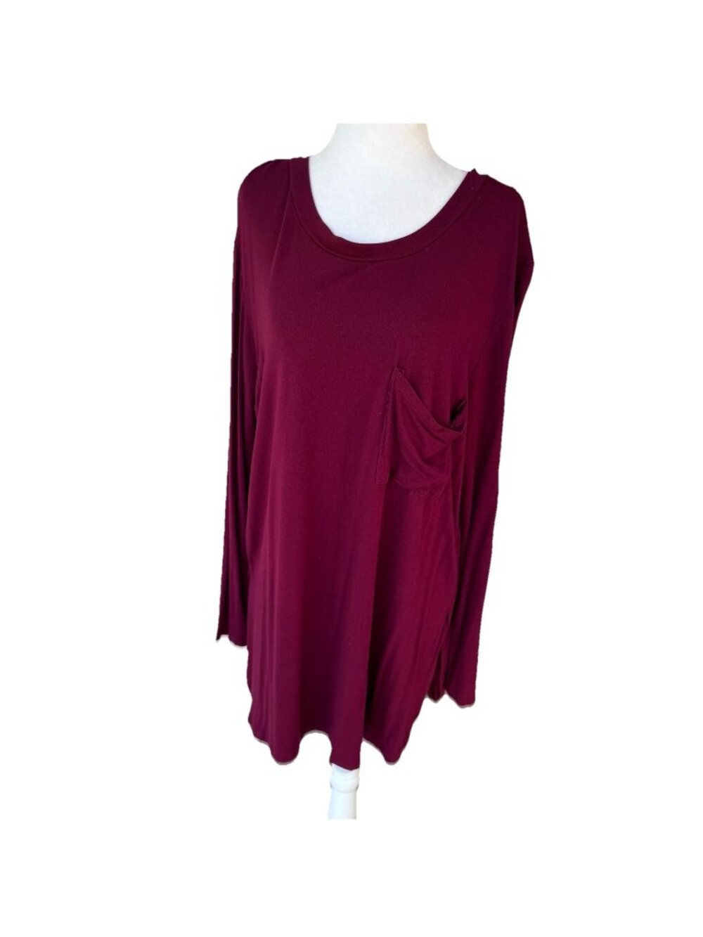 Mudpie Women Large Long Tunic Shirt Top  Maroon Red Garnet Burgundy Long Sleeve